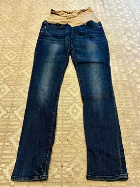 GAP Maternity Straight Jeans with Beige Stretch Panel - Dark Blue